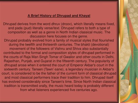 Tracing The Complete History Of Dhrupad, Khayal And Tarana Exploring The Evolution Of Dhrupad Khayal And Tarana Dhrupad To Khayal To Tarana: A Brief History Journey Through Dhrupad, Khayal And Tarana Scholarship
