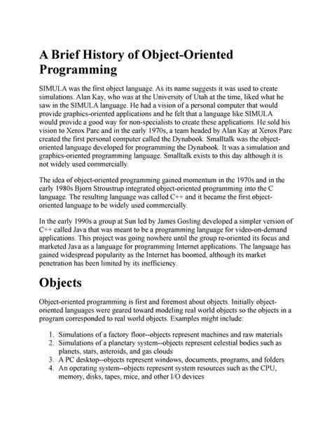The Brief History Of Object Oriented Programming: From Simula To Today