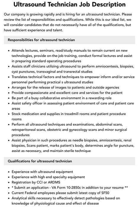 Job Application For Ultrasound Tech