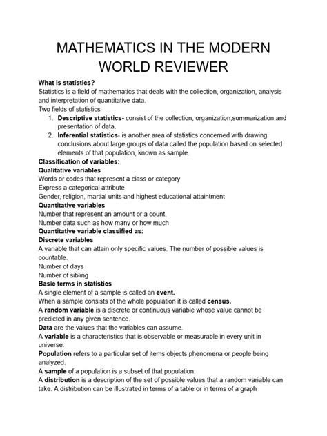 Mathematics In The Modern World Reviewer: A Complete Guide